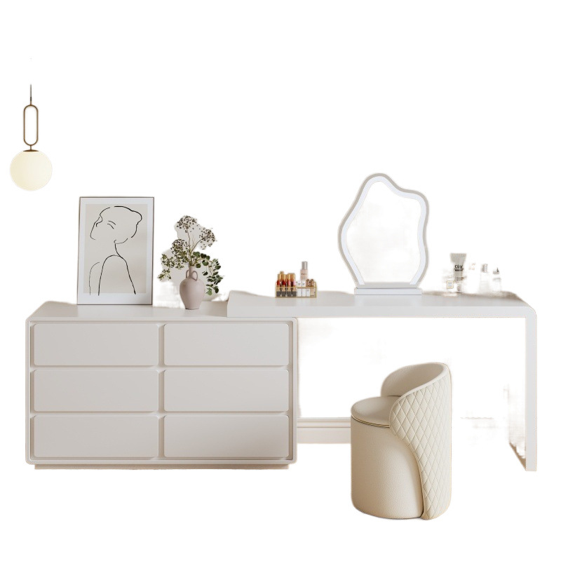 Comodador de madera sólida pintado dormitorio principal moderno simple cama de aire de crema cauda armario de maquillaje giratorio integrado