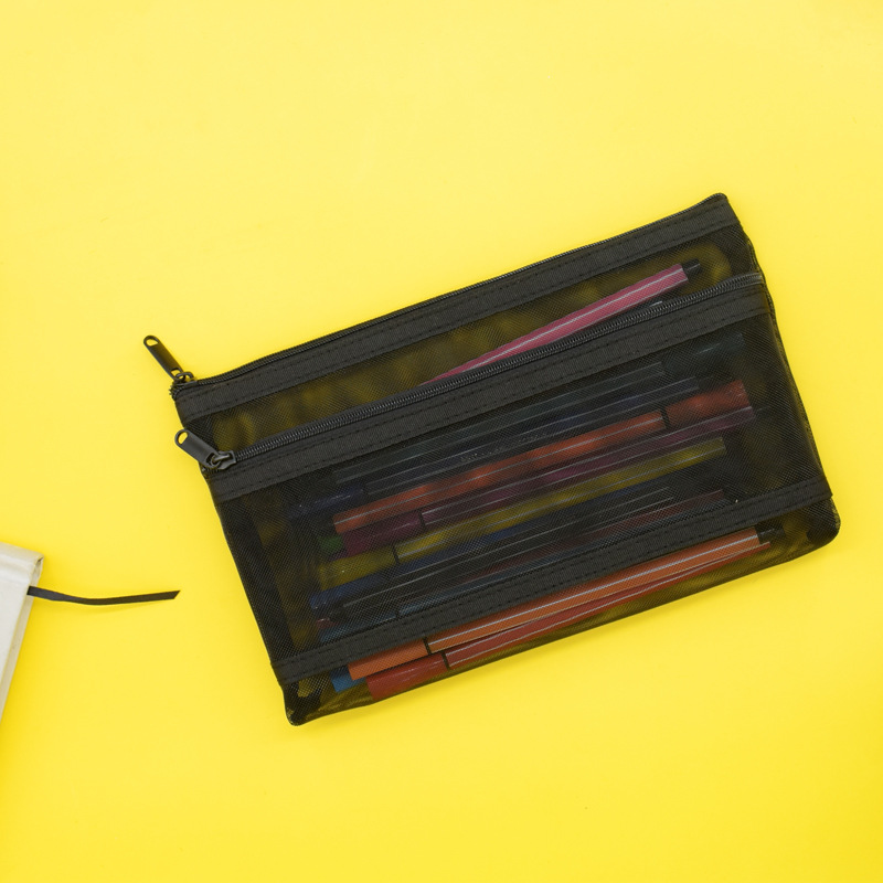 Doble capa de malla engrosada caja de lápiz papelería de oficina A6 nylon color sólido Prueba de papel bolsa de almacenamiento tienda transfronteriza al por mayor