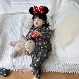 女童米奇印花家居服套装2025秋季儿童长袖上衣裤子女宝宝可爱睡衣