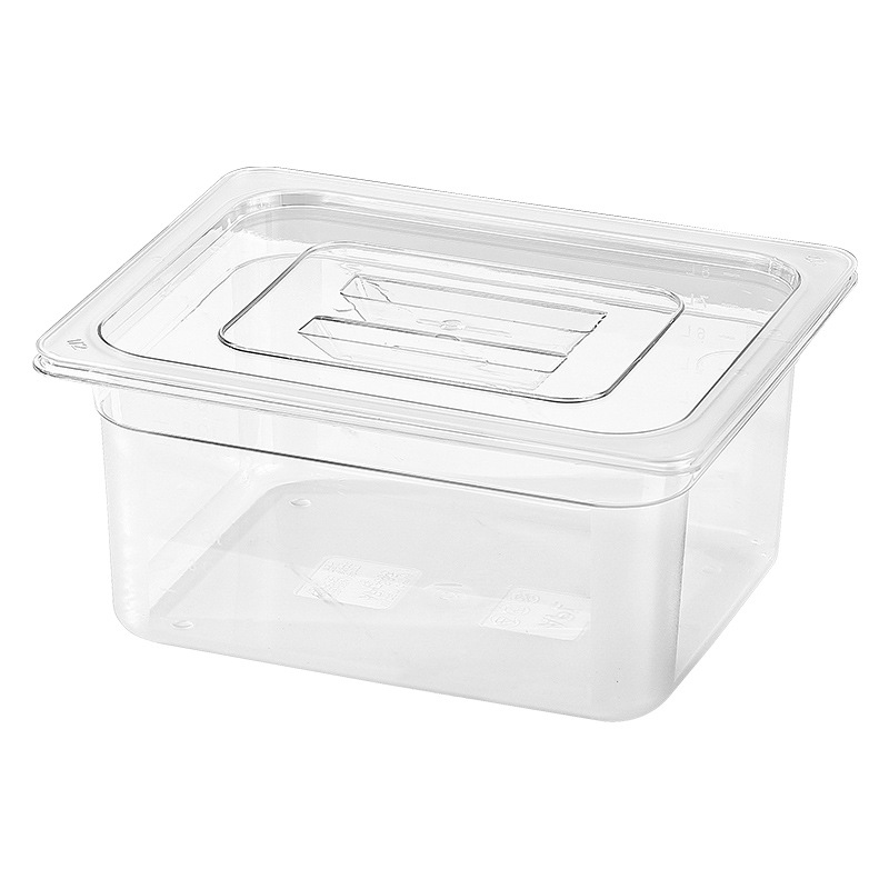 Acrílico bandeja de plato frío Pantalla de alimentos caja de porciones de plástico verduras guisadas puesto comercial encurtidos con tapa caja de conservación