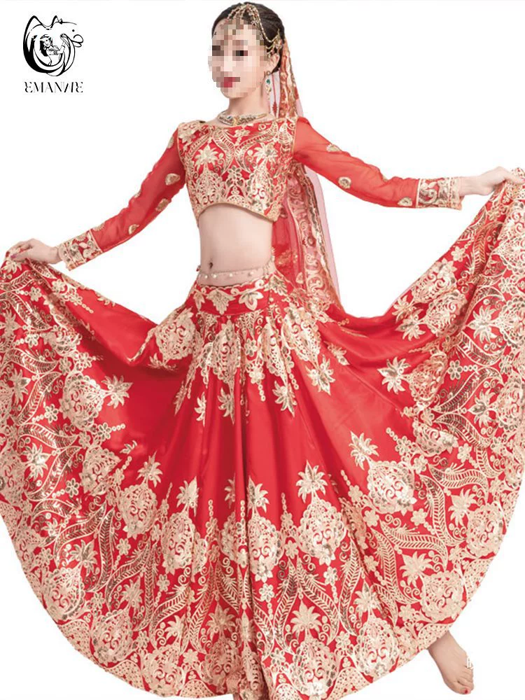 Индийский костюм танцевальный с красивой вышивкой ла́нха, четверку kurta saree с боковыми покрытиями, женский одежда