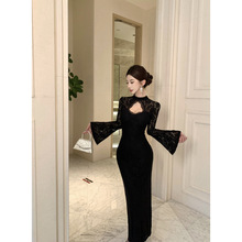 跨境气质高级感蕾丝镂空连衣裙2025秋冬新款性感时尚显瘦一步裙女