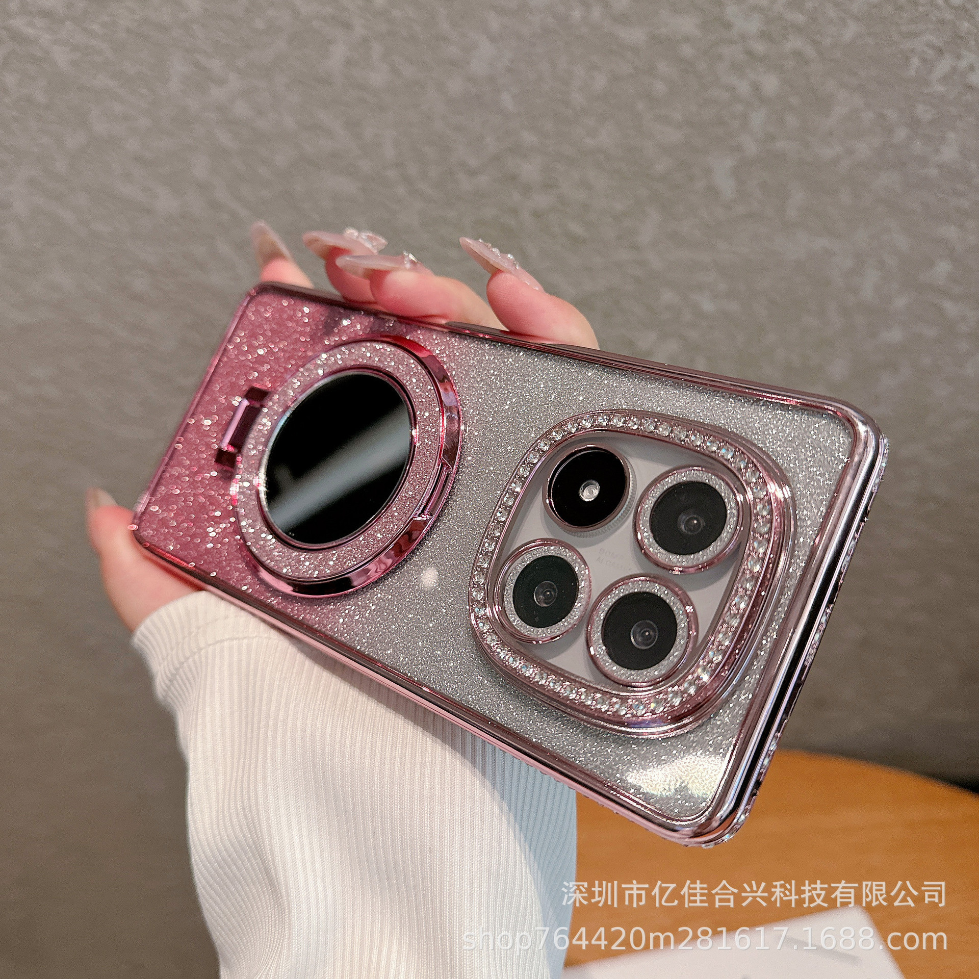 Aplicable Redmi NOTE14PRO Rhinestone Retocador Espejo Estuche para teléfono Xiaomi 14T todo incluido Soporte magnético de brillo