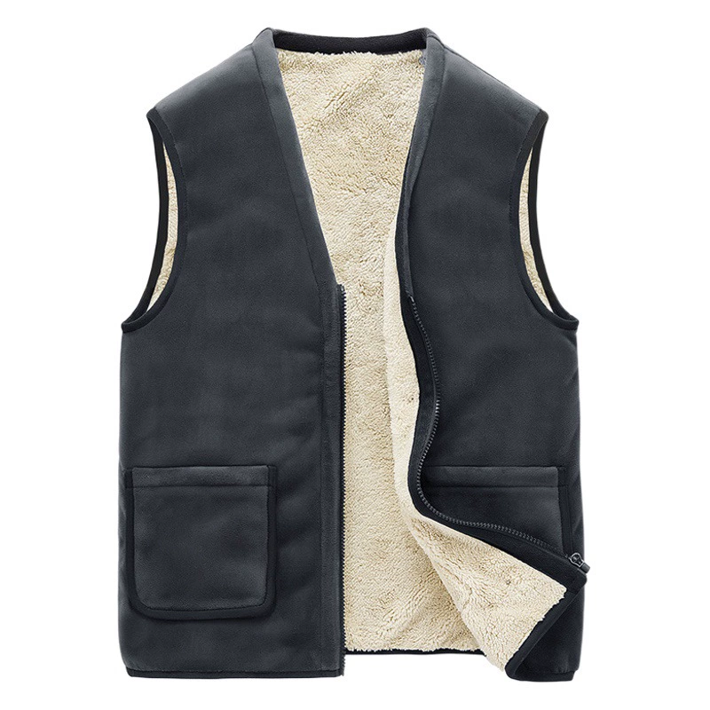 Трансграничный новый мужской бархатный жилет из ягненка, терможилет среднего и пожилого возраста, трансграничный большой размер с v-образным вырезом, бархатный жилет из серебряной лисы, толстый