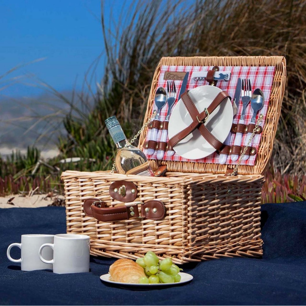 Comercio exterior personalizado canasta de picnic de caña canasta de regalos de frutas al aire libre cubiertos canasta de almacenamiento canasta de picnic de mano de sauce