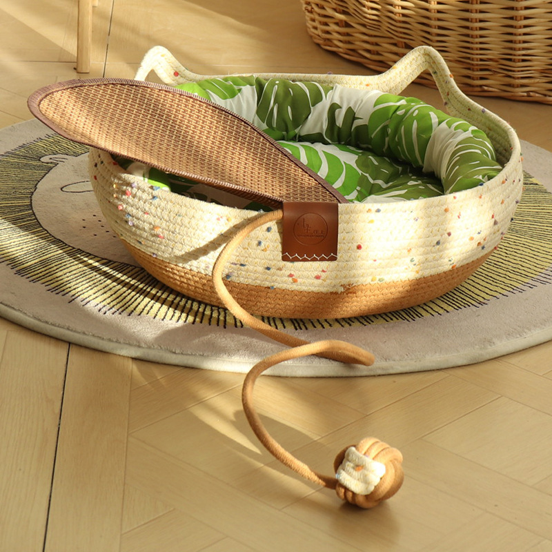 Yuanbao 다채로운 폼폼 갈색 장난감 공 + 녹색 면 패드 + 녹색 베개 + 매트