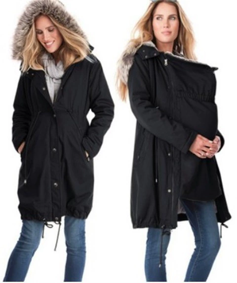 Европейское и американское Трендовое теплое пальто для родителей с меховым воротником на молнии, Модное Длинное многофункциональное пальто с капюшоном