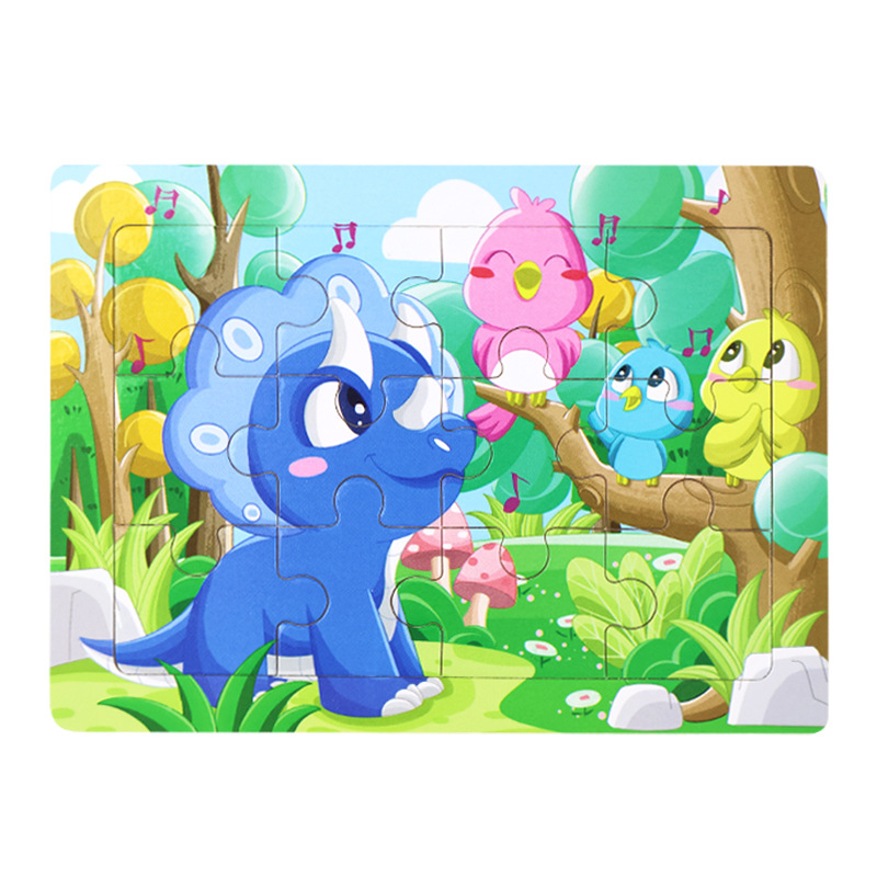 Rompecabezas plano de madera de 12 piezas, juguetes educativos para niños pequeños, rompecabezas de pensamiento lógico cognitivo de animales de dibujos animados de educación temprana