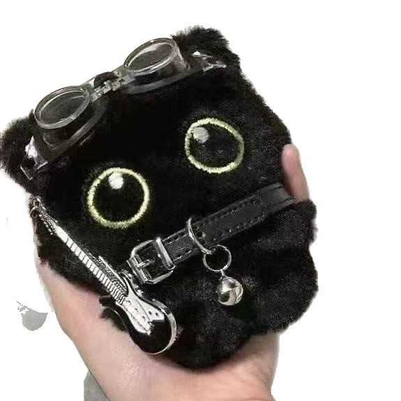 Big Eyes Black Cat Colgante Punk Little Black Cat peluche Keychain Bolsa Colgante Rock Gato Regalos de vacaciones