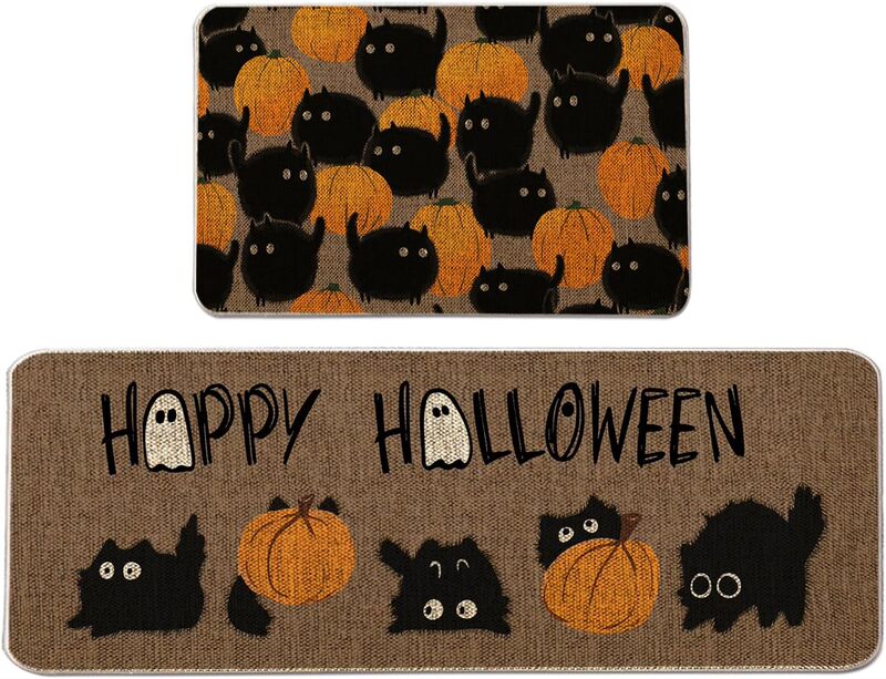 国境を越えたハロウィーンのカボチャの床マットキッチンの2つのセットの長さは汚れに強い吸水足マット玄関マットを管理しやすい|undefined