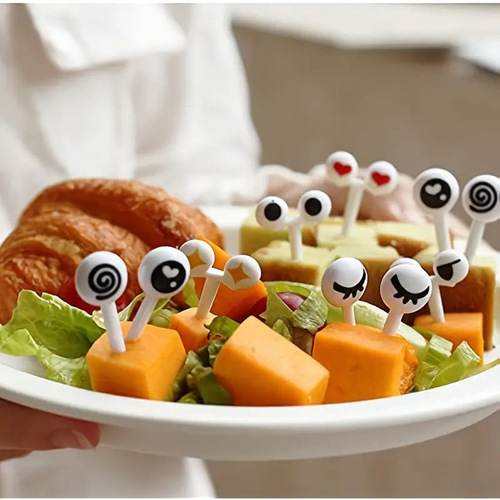跨境专供日本创意眼睛水果签蛋糕便当迷你可爱儿童卡通水果叉批发