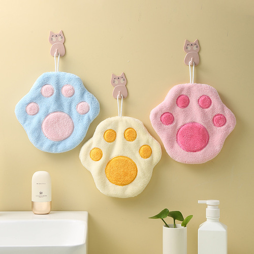 Hanging hand towels with cat footprints, cartoon animal hand towels for wiping tables and washing dishes, adult hand towels wholesale