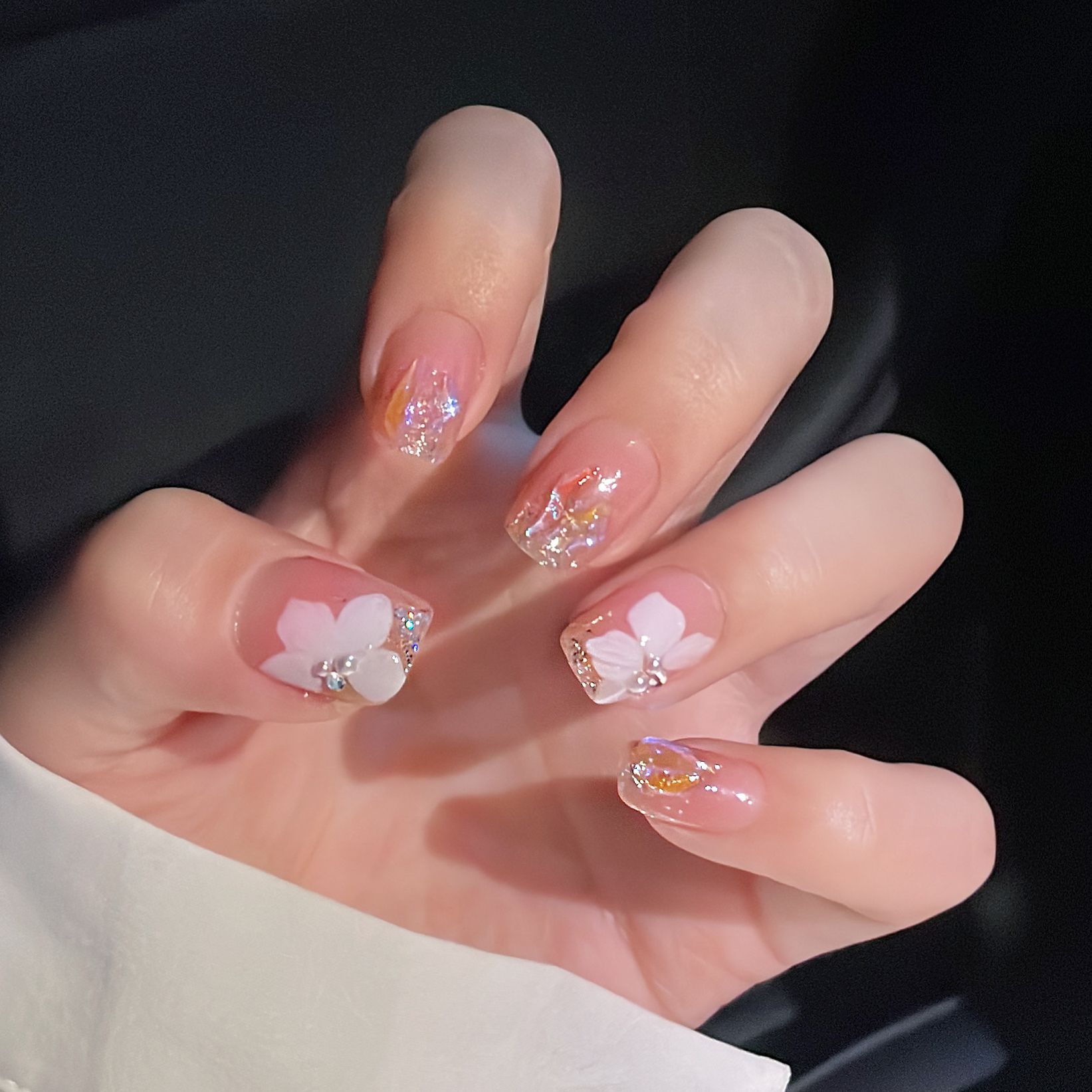 Desgaste de manicura Blush punto de congelación de flores de mediados de longitud desgaste parche de manicura