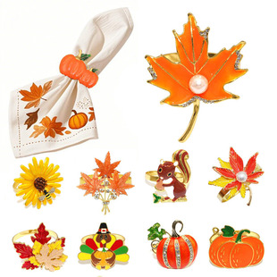 Powerful Merchant Hotel Thanksgiving Orange Pumpkin Napkin Ring Turkey Maple Leaf Napkin Buckle Napkin Ring Manufacturer Wholesale