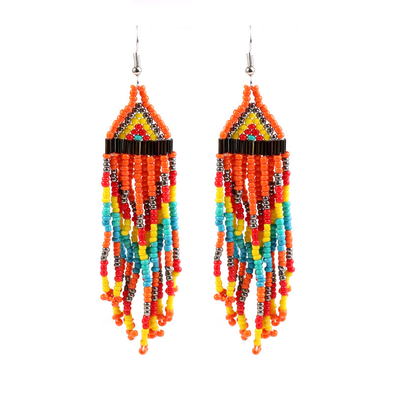 fashion multi-layer rice bead long tassel earrings