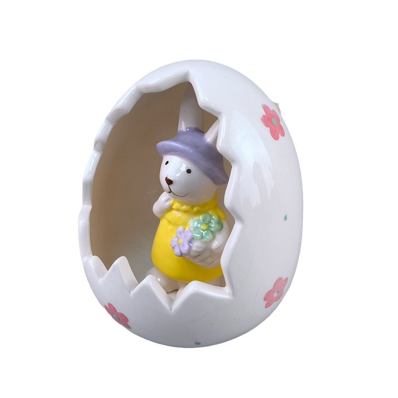 Pascua nuevo estilo decoración de escritorio para el hogar de estilo europeo cáscara de huevo linda maceta de cáscara rota conejito decoración del hogar decoración