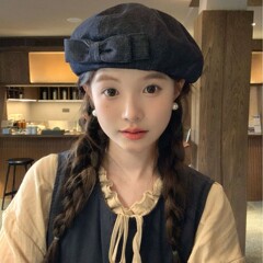 早秋甜美百搭蝴蝶结贝雷帽女复古文艺牛仔简约八角帽报童画家帽子