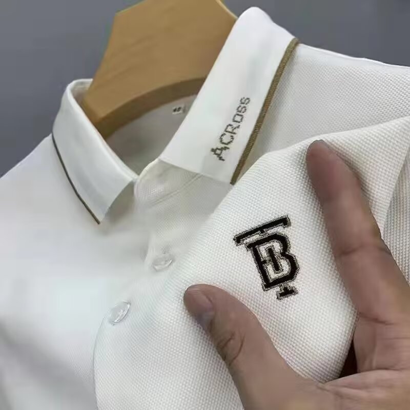 翻领polo衫男士薄款刺绣体恤夏季透气短袖T恤休闲大码保罗衫上衣|undefined