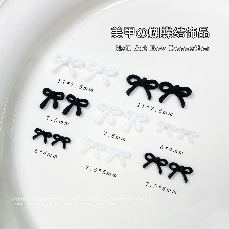 New Manicure Bow Large and Small Resin Nail Accessories Simple Black and White Small Bow Mini Bow New Manicure Bow Large and Small Resin Nail Accessories Simple Black and White Small Bow Mini Bow
