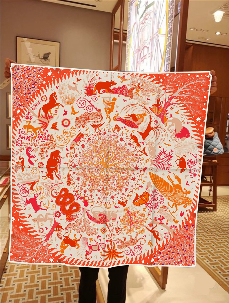 Scialle sottile da donna in twill di seta stampato in stile etnico, sciarpa alla moda per la mamma, sciarpa quadrata_voghion.com