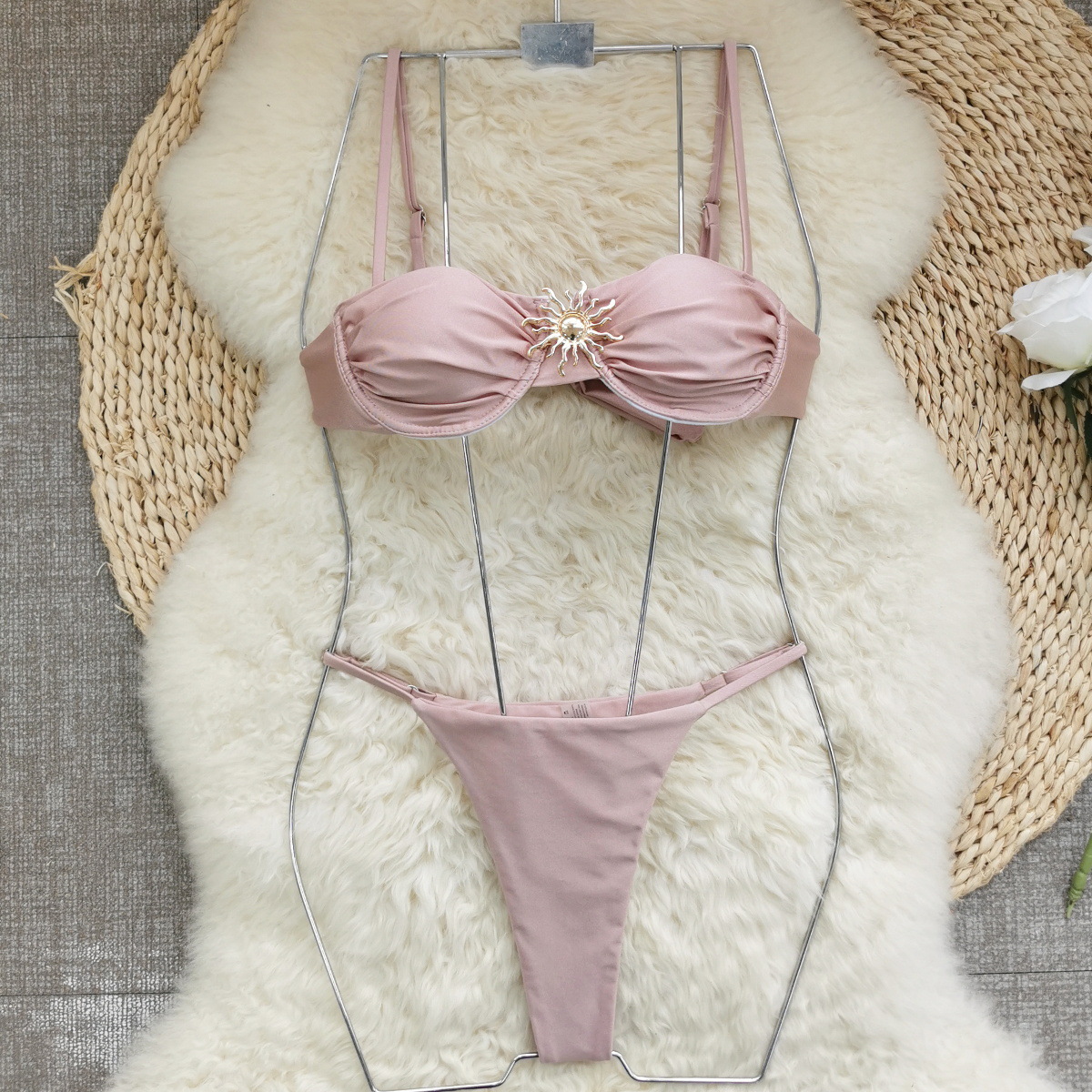 Low Waist Panties Waist Women's Solid Color 2 Pieces Set Bikinis Swimwear