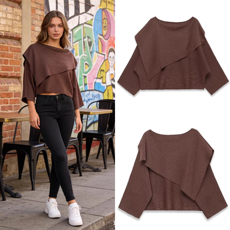 Za Foreign Trade Cross-Border Wholesale European and American Style Women's Autumn Fashion Loose Metallic Thread Knitted Cape Za Foreign Trade Cross-Border Wholesale European and American Style Women's Autumn Fashion Loose Metallic Thread Knitted Cape