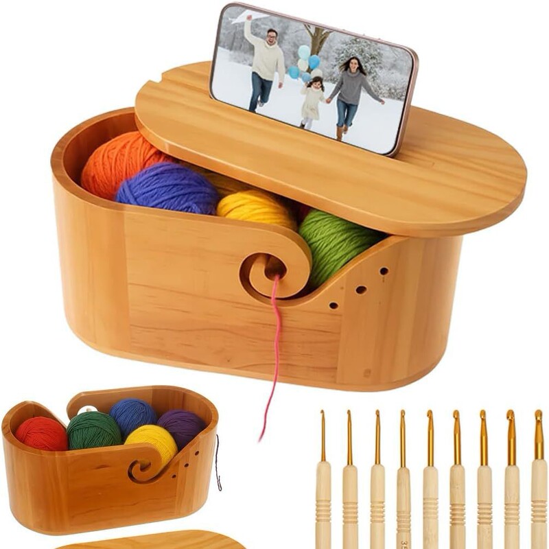 Retro Color Hand-Knitted Wool Storage Bowl Wooden Knitted Yarn Ball Storage Box with Lid Oval Wool Bowl Retro Color Hand-Knitted Wool Storage Bowl Wooden Knitted Yarn Ball Storage Box with Lid Oval Wool Bowl