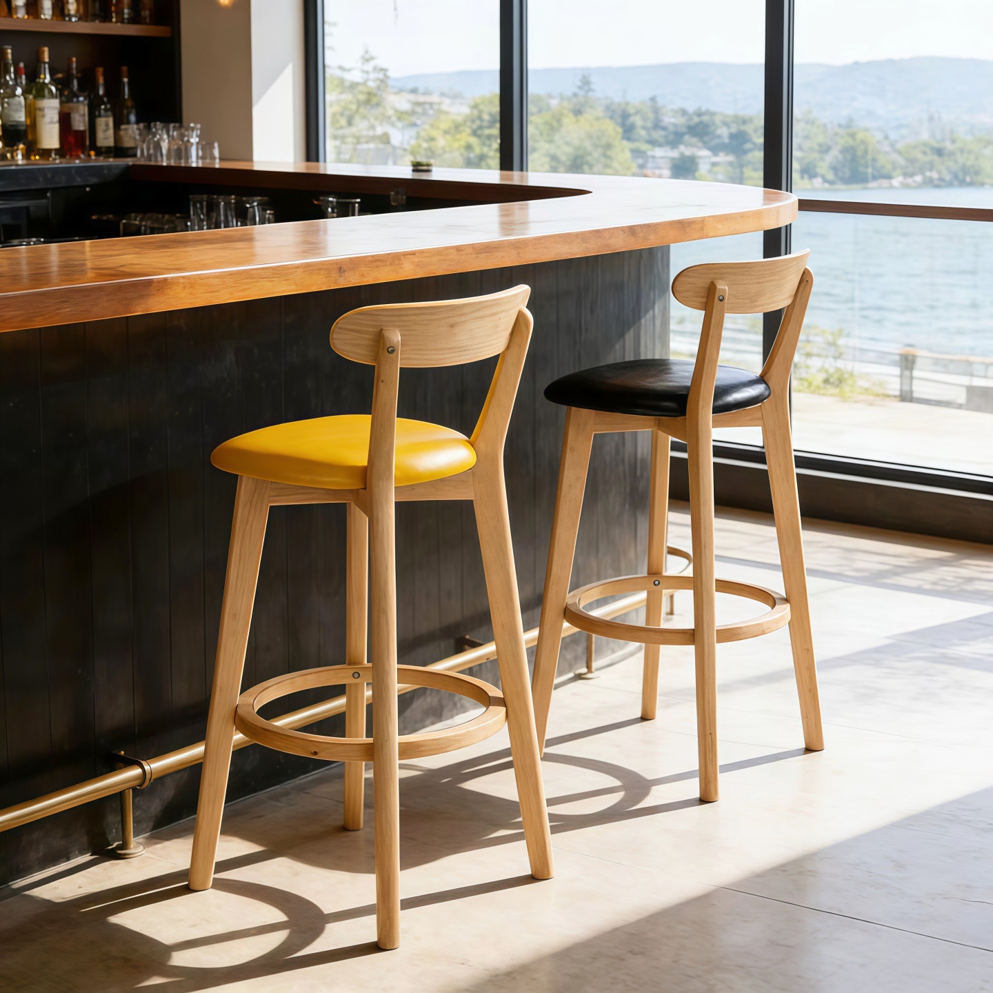 Solid Wood Bar Chair Home Backrest Chair Nordic Bar Chair High Stool Modern Simple Milk Tea Shop Bar Stool