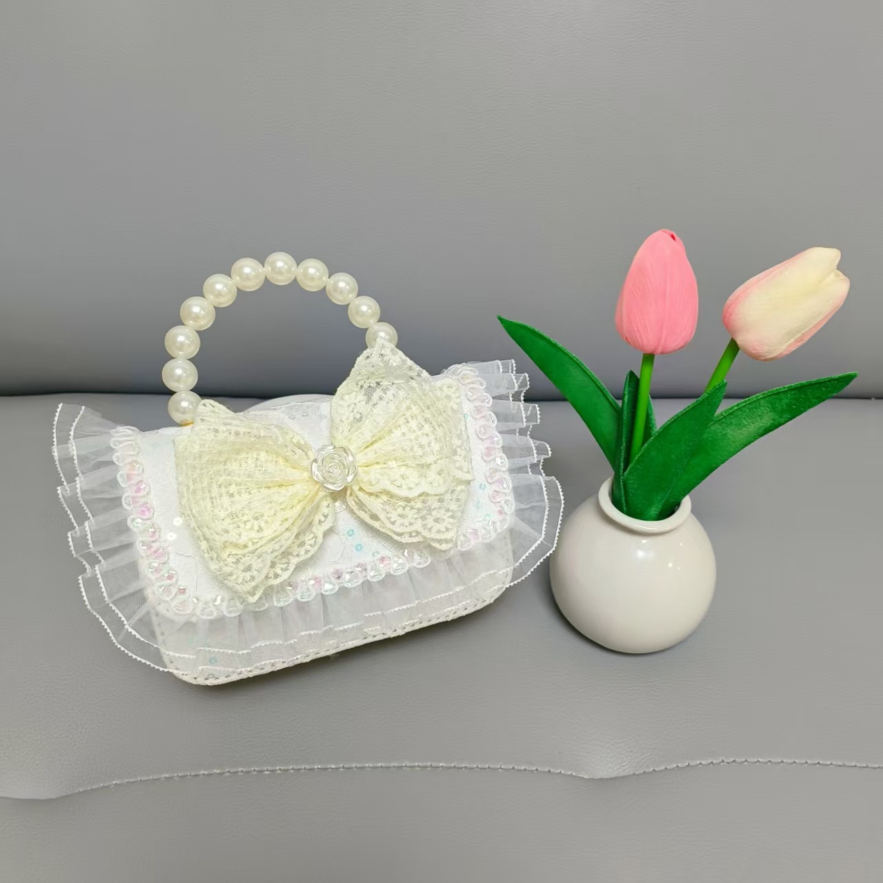 Bolso de princesa portátil de perlas, arco de encaje, bolso de hombro, bolso de cadena, bolso de cambio de Año Nuevo.