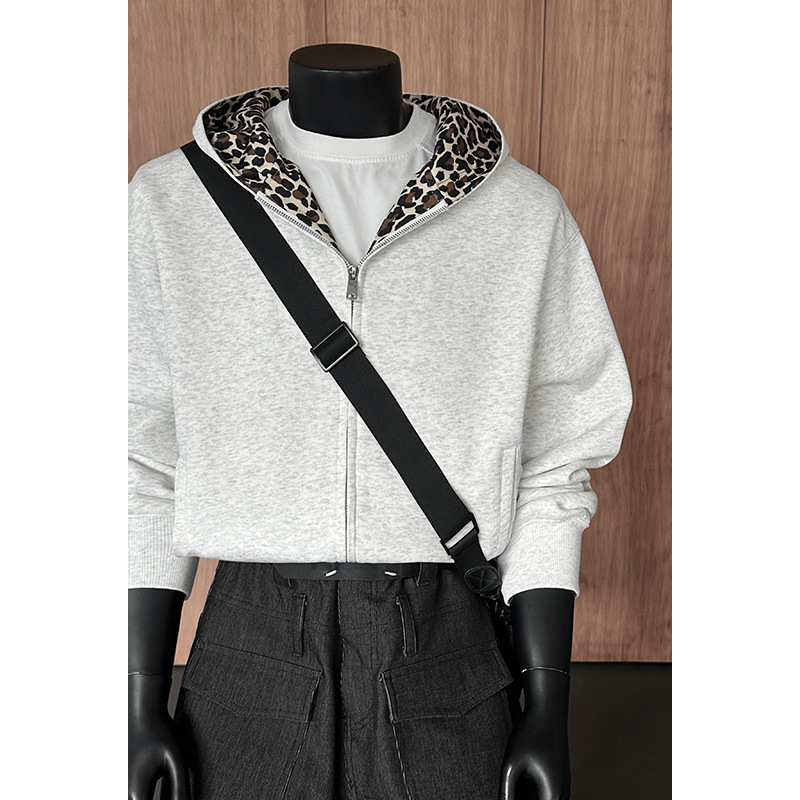 Felpa da uomo American Retro con stampa leopardata, marchio di tendenza primaverile, giacca con cappuccio pesante da 360 g, vestibilità pulita e casual_voghion.com
