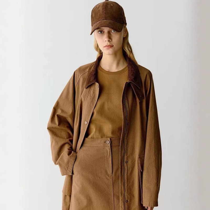 Ic Xiaohuo Women's Clothing 2026 Early Spring Cotton Linen Canvas Hunting Jacket Melard Retro Lapel Windbreaker Coat for Women