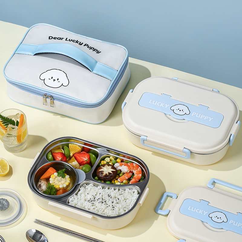 Cartoon puppy 304 stainless steel insulated lunch box for office workers and students children's lunch box for microwave heating