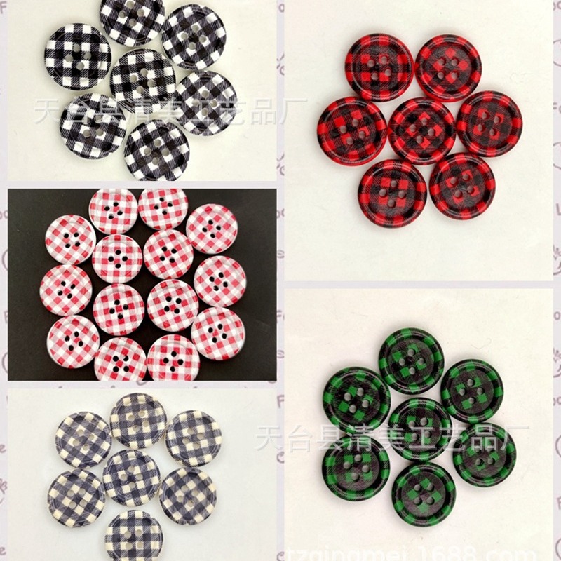 20mm impreso Plaid/log borde fino botones decorativos de madera Plaid borde fino botones 40 unidades un paquete