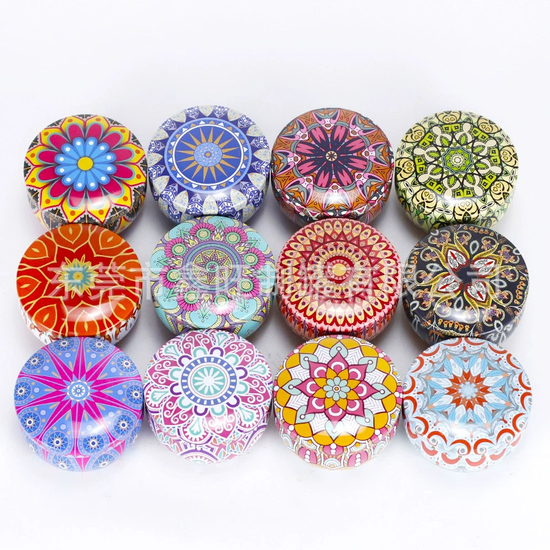 Aromatherapy candle tin, 2 oz, retro ethnic patterned tin, pear scent