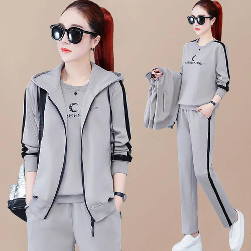 Spring Fashionable Casual Tracksuit Set: 3-Piece Sweater & Cardigan Combo for Women of Middle Age and Older