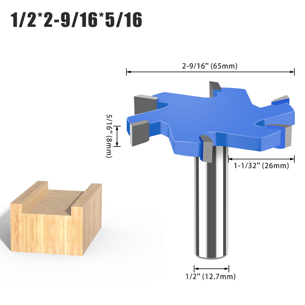 Cuchillo en forma de T de cuatro dientes de 6 dientes 1/2 mango Herramienta de carpintería de mango de 12mm Cuchillo de ranura en forma de T alargado Cuchillo de ranura Cortador de fresado en forma de T Cuchillo Tenon