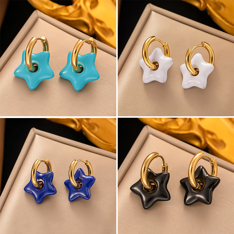 1 Pair Modern Style Star Plating 304 Stainless Steel 18K Gold Plated Drop Earrings display picture 5