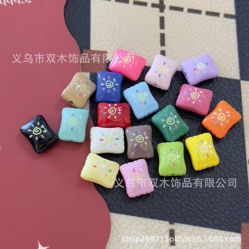 11*14mm印花太阳小糖果袋亚克力串珠 diy手机链包挂车挂饰品配件|undefined