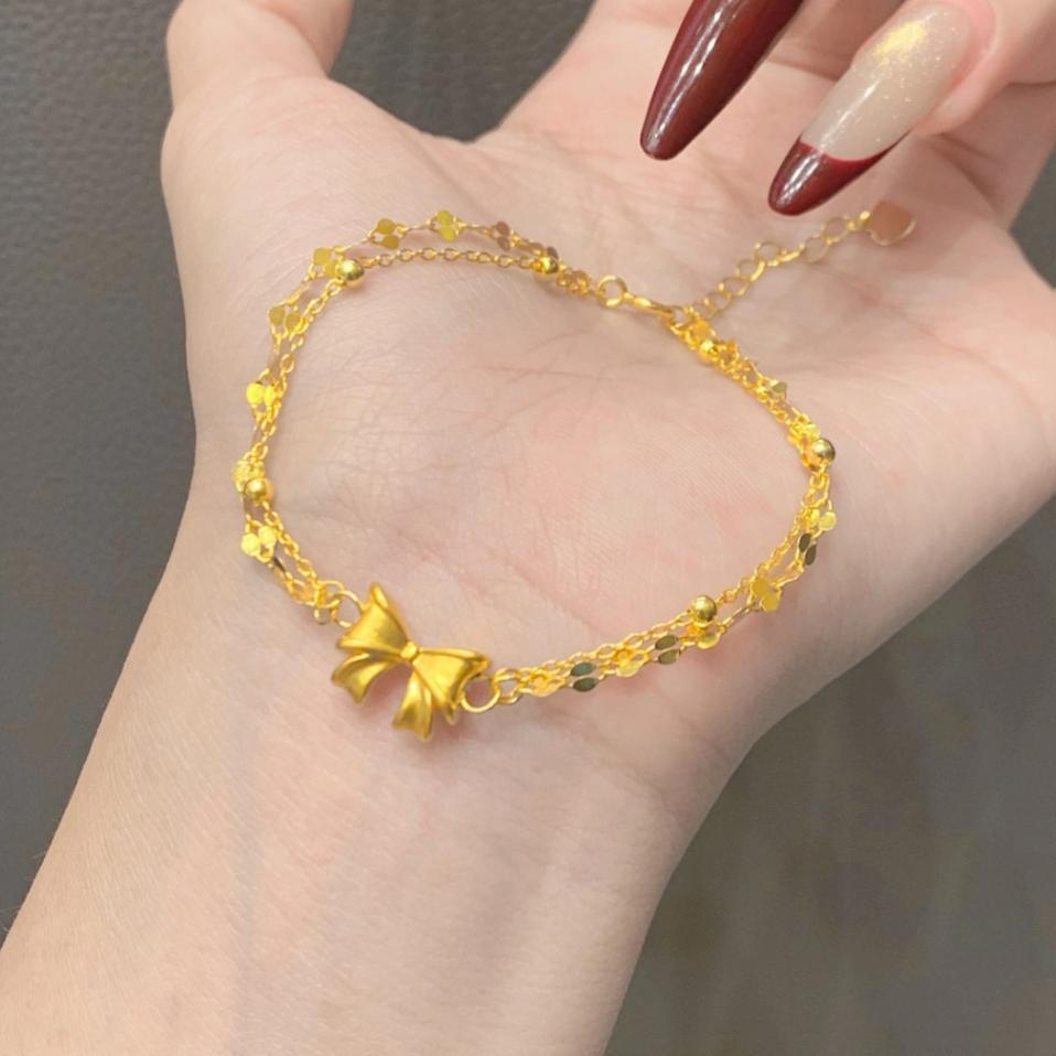 Bow Bracelet for Women, Simple and High-End Imitation Gold Double-Layer Bracelet, Niche Design, Accessible Luxury, Versatile, Small and Fresh Hand Jewelry