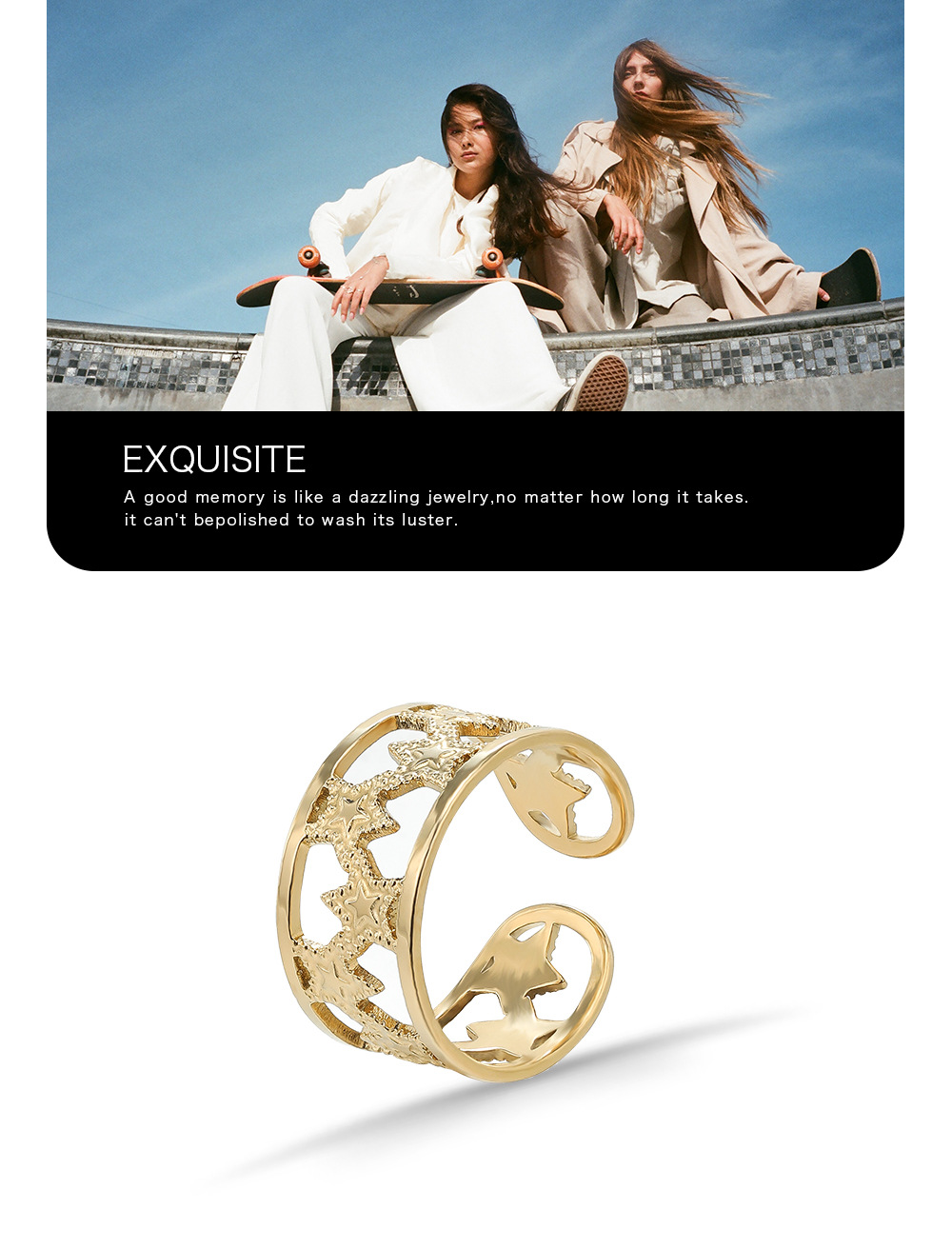 Acero Inoxidable Moda Ahuecar Pentagrama Anillos display picture 1