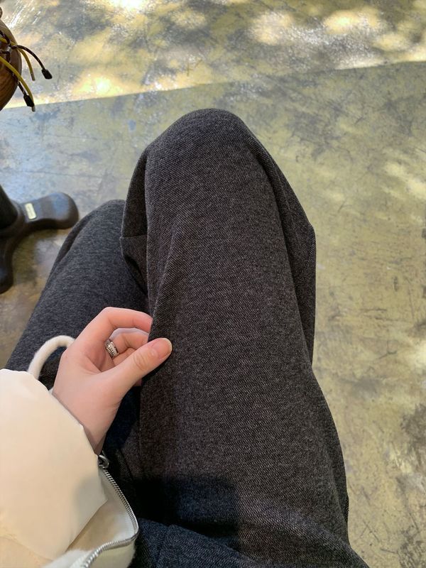 阿一 醋酸羊毛灰色毛呢裤女秋季新款宽松百搭阔腿裤子灰色休闲裤|undefined