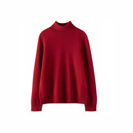 简约加厚高翻领套衫山羊绒衫女长袖套头毛衣宽松显瘦针织打底衫