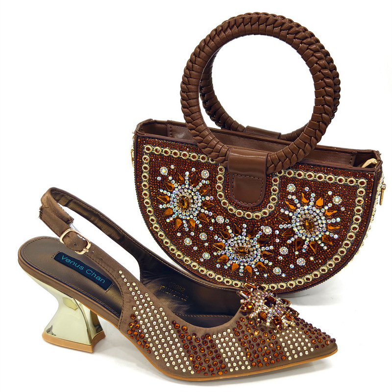 Amazon Hot Shoe Bag suit Combination Women Point Toe Sandals Crystal Fastener Wrist Woven Moon Bag Amazon Hot Shoe Bag suit Combination Women Point Toe Sandals Crystal Fastener Wrist Woven Moon Bag