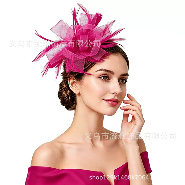 European and American bridal feather headpiece, mesh top hat, head ornament, brooch, clip, dual-use headpiece for stage performances and parties