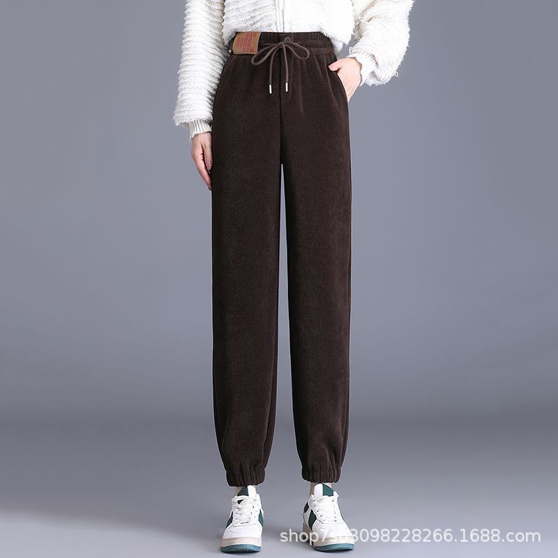 秋の女性用ゆったり着痩せ効果のあるハイウエストストレートパンツ、冬のカジュアルハーレムパンツ、キャロットパンツ、コーデュロイパンツ|undefined