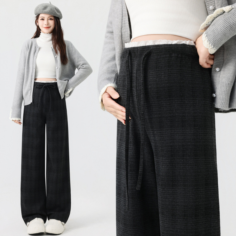 Maternity black plaid pants, a fashionable new style for spring and autumn, designed to be comfortable and loose-fitting, with a straight-leg, wide-leg cut that doesn’t constrict the abdomen Maternity black plaid pants, a fashionable new style for spring and autumn, designed to be comfortable and loose-fitting, with a straight-leg, wide-leg cut that doesn’t constrict the abdomen