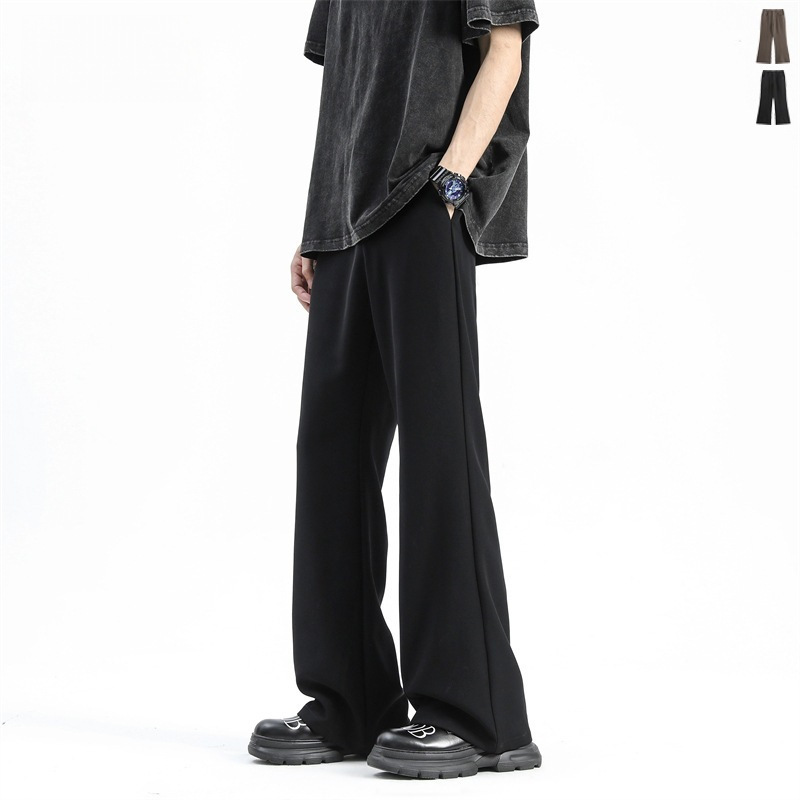 Lktm Men's Clothing # Summer Black Slightly Flared Men's Trousers with a Vibe Feel, Ice Silk Loose Drape Casual Pants. Lktm Men's Clothing # Summer Black Slightly Flared Men's Trousers with a Vibe Feel, Ice Silk Loose Drape Casual Pants.