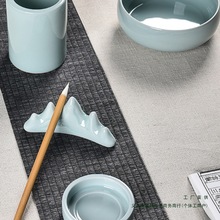 批发青瓷文房四宝用品套装陶瓷笔洗砚滴笔架笔筒书法毛笔批发文化