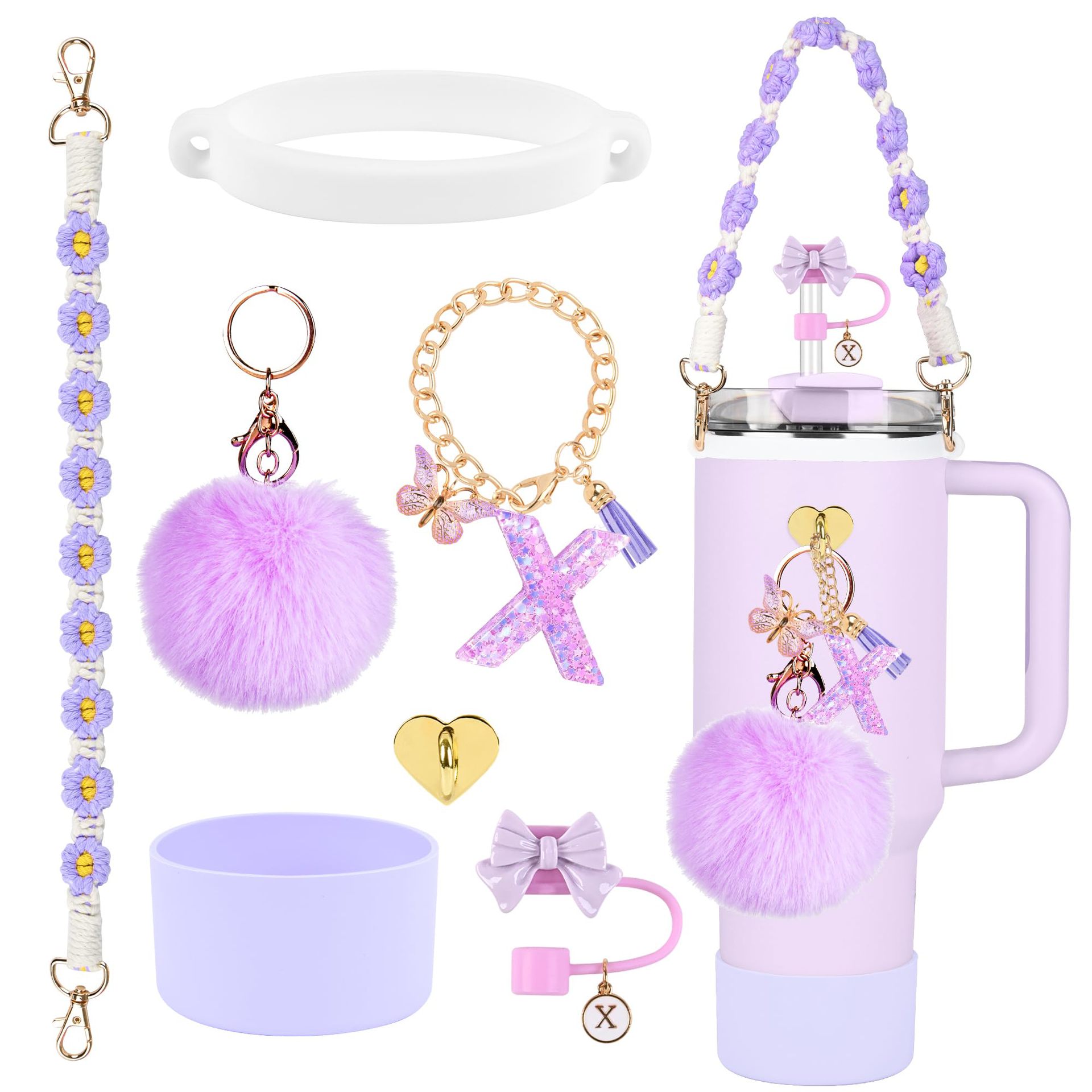 Hot sale Stanley Cup accesorios set 10mm cubierta de paja letras mariposa cadena bola de silicona cubierta de taza