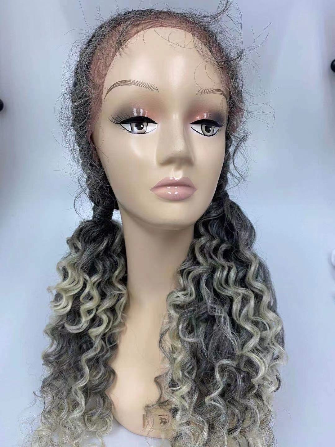 Transfronterizos europeos y estadounidenses pelucas Amazon nuevos productos pelucas de encaje frente trenzas de hueso de pescado pelucas de encaje frente cubierta de cabeza